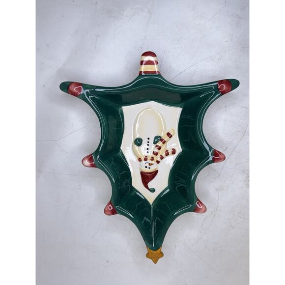 Vintage Christmas Tree-Shaped Candy Dish Spoon Snowman Hand Painted ND Exclusive - Picture 3 of 5